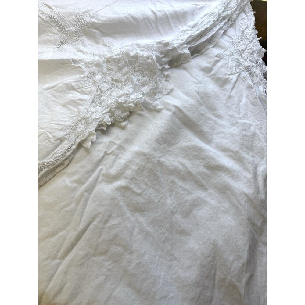 Vintage Embroidered White Cotton Tablecloth Handmade Lace Rectangle 65x100 - Picture 5 of 5